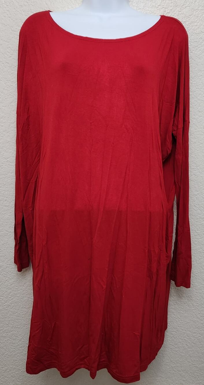 Piko 1988 Red Round Neck Long Sleeve Drop Shoulder Top Large Oversized Flowy